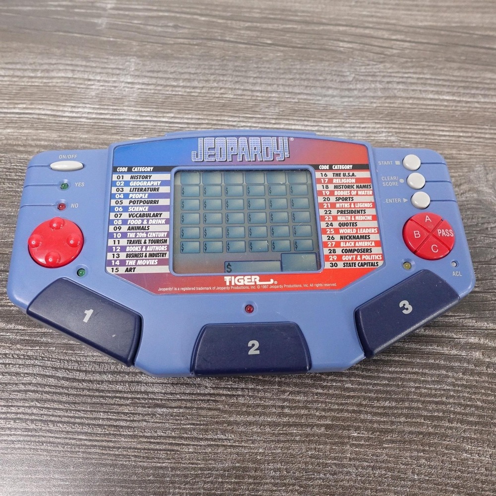 Vintage Tiger Jeopardy! Electronic Handheld Game Blue 1997 Quiz Trivia Toy‎